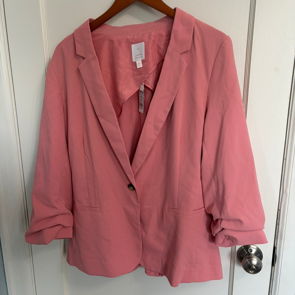 NWT LC Lauren Conrad Women's XXL Mauve Pink Blazer Rolled Sleeve Open Front $59